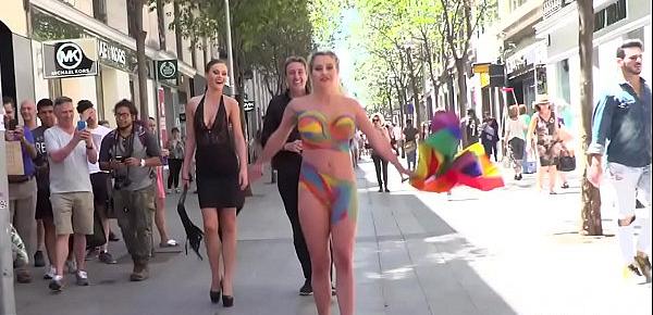  Naked body painted blonde in public